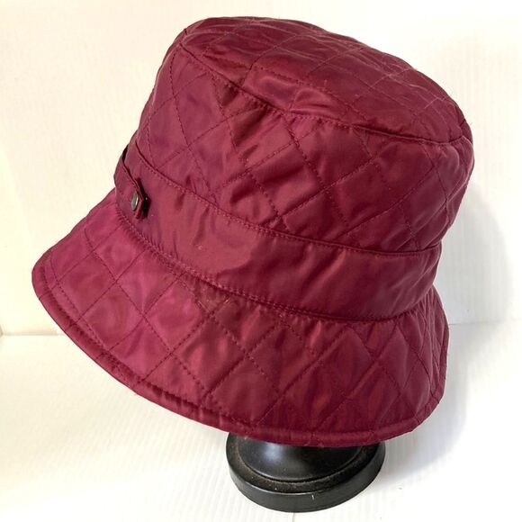 BETMAR NEW YORK Quilted Foldable Bucket Rain Hat Burgundy Waterproof - Picture 4 of 12